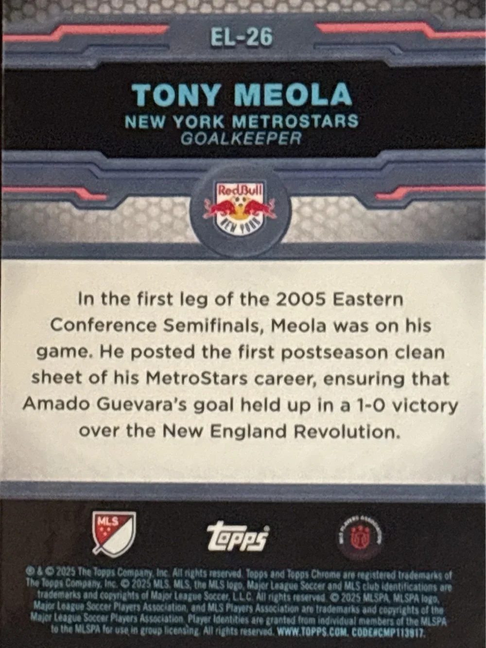 Topps Chrome Tony Meola Soccer Trading Card - Elimination